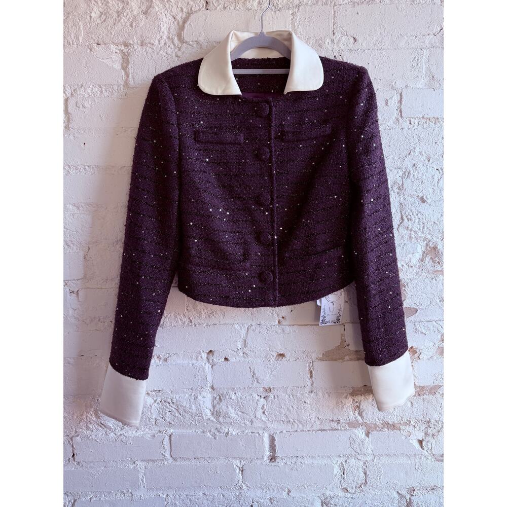 Miss Rosier Brigitte Purple Tweed Jacket & Mini Skirt Set NWT M Fits Small - Picture 4 of 14